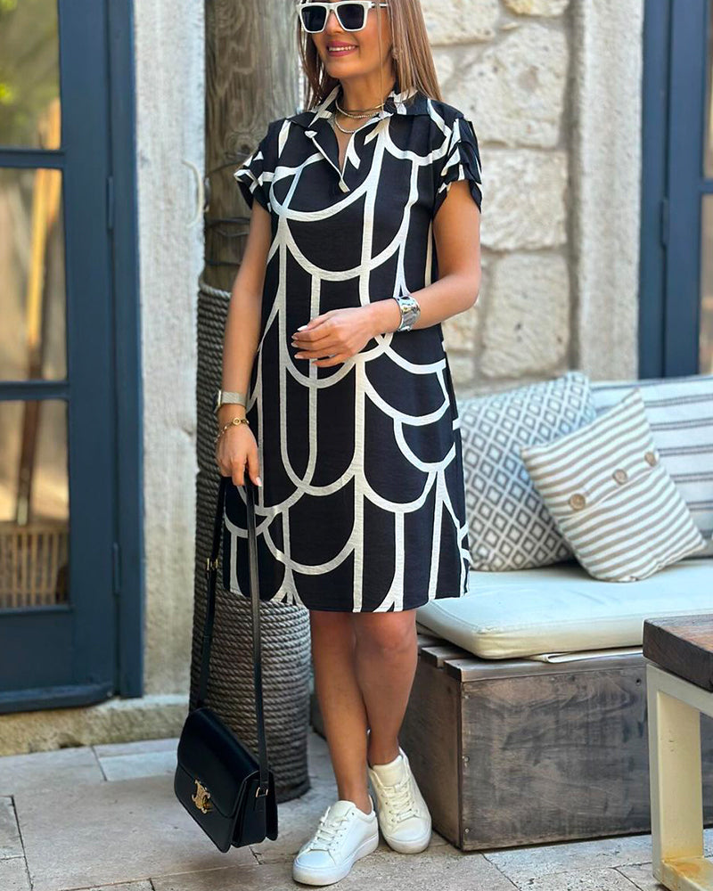 Helmi Vestido Polo Casual con Estampado Geométrico