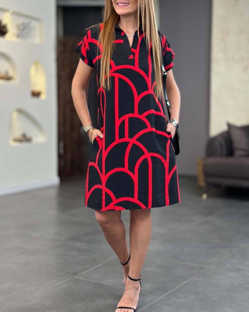 Helmi Vestido Polo Casual con Estampado Geométrico