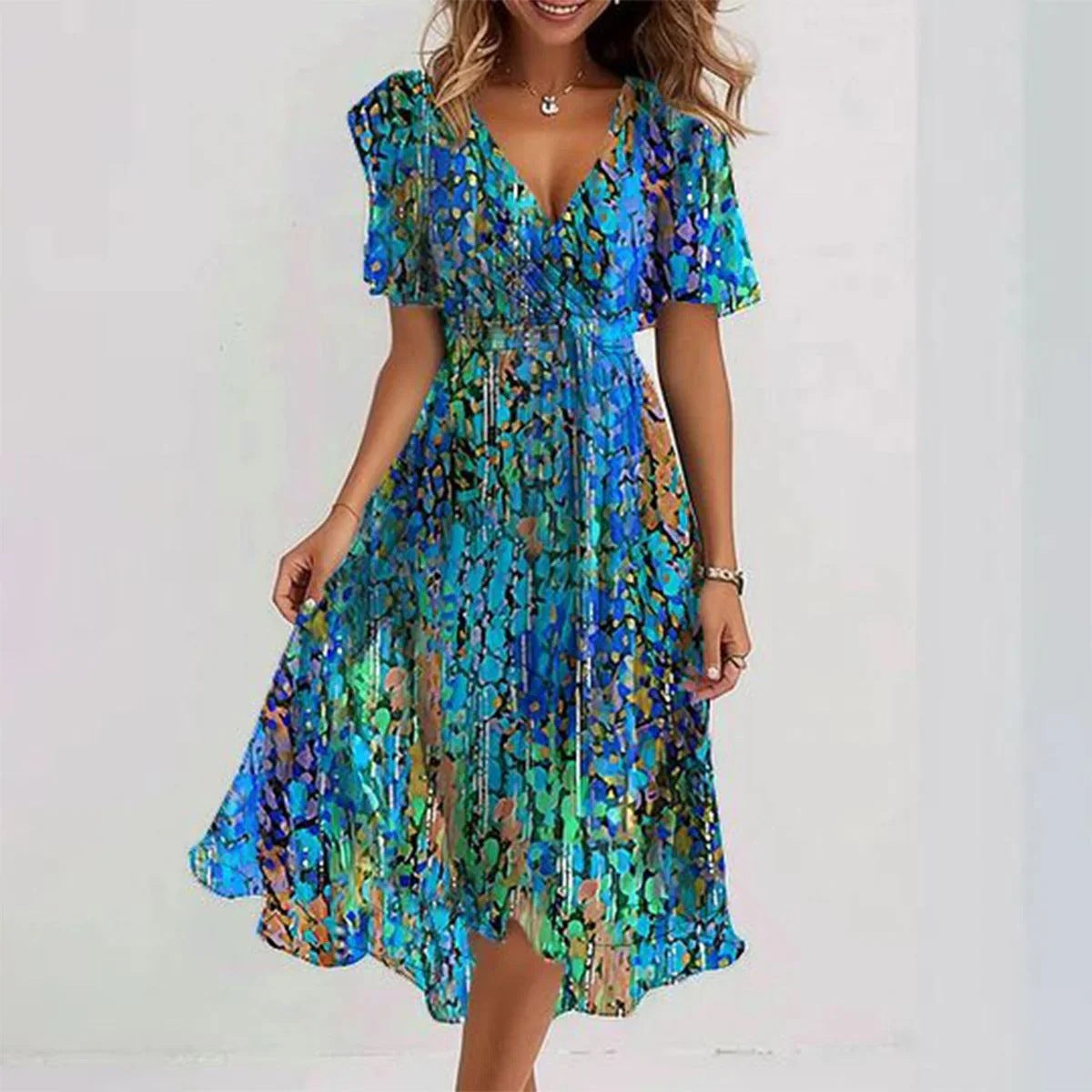Ahere | Vestido elegante con mangas cortas