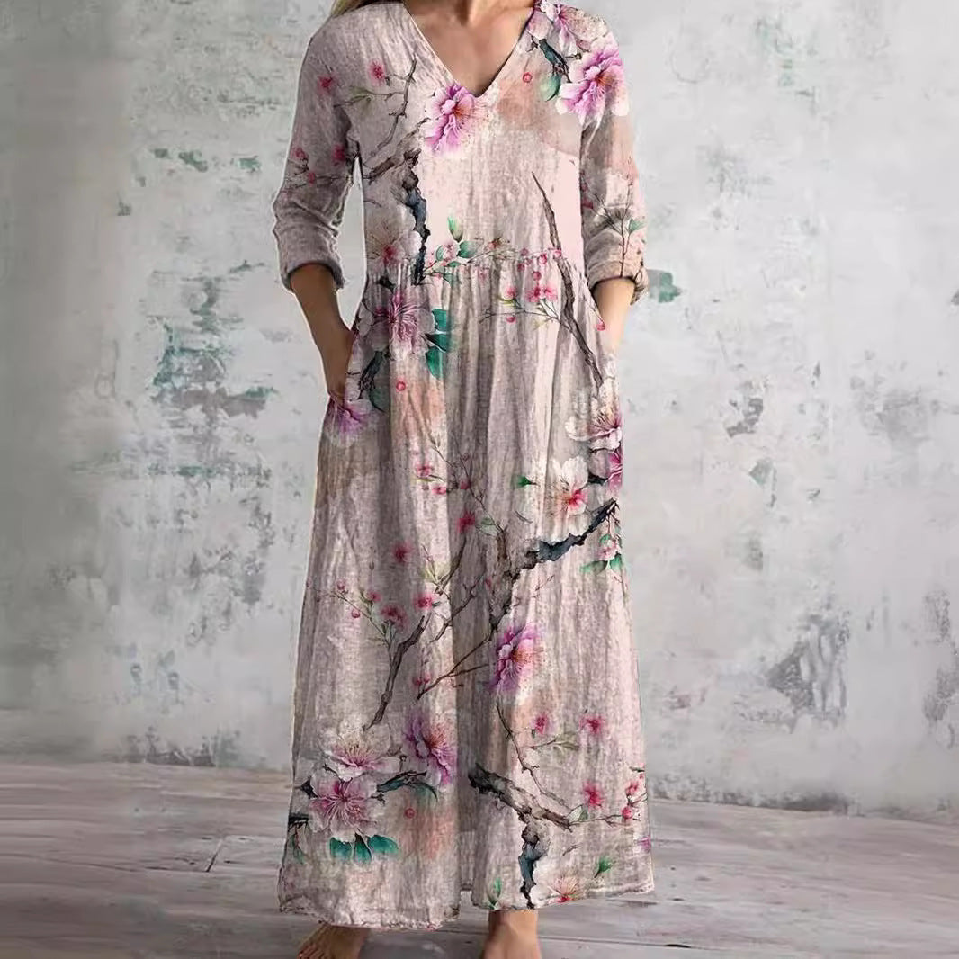 Denise | Vestido de Verano con Escote en V y Estampado Floral