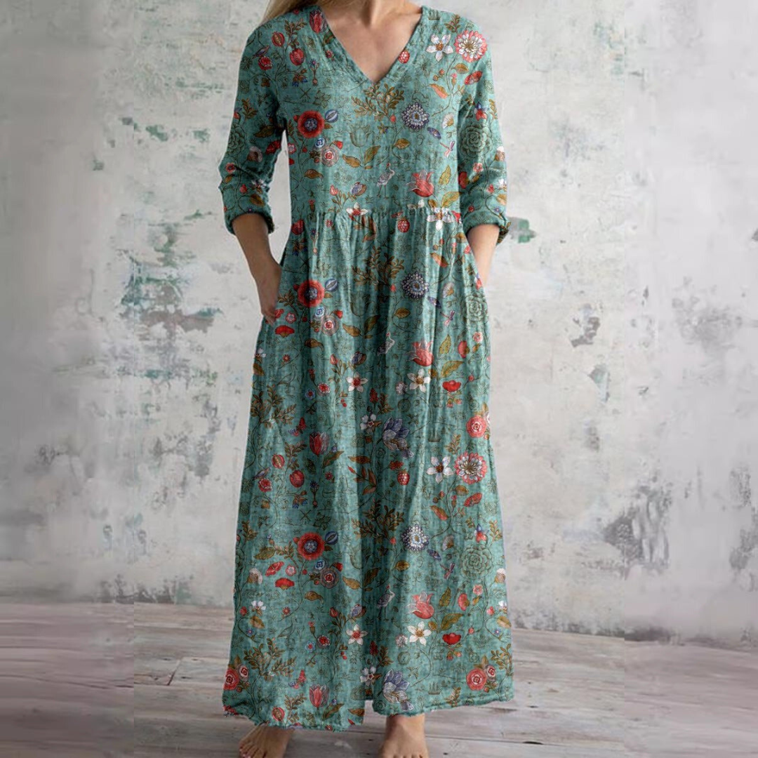 Denise | Vestido de Verano con Escote en V y Estampado Floral