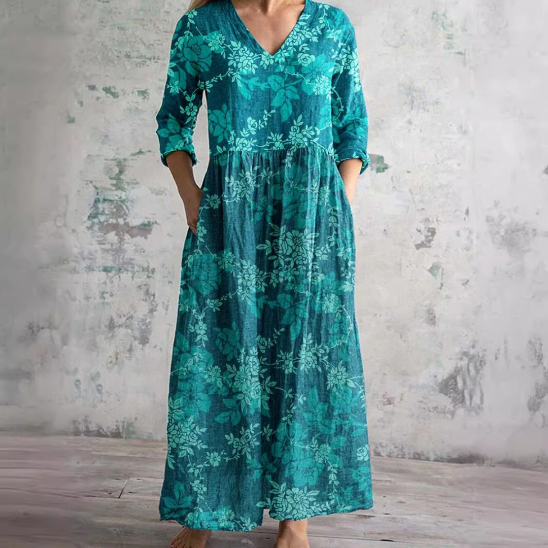 Denise | Vestido de Verano con Escote en V y Estampado Floral
