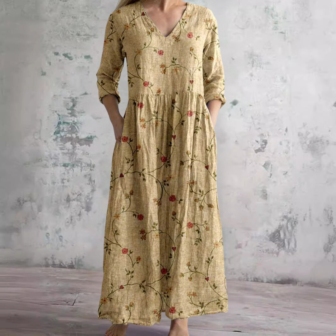 Denise | Vestido de Verano con Escote en V y Estampado Floral