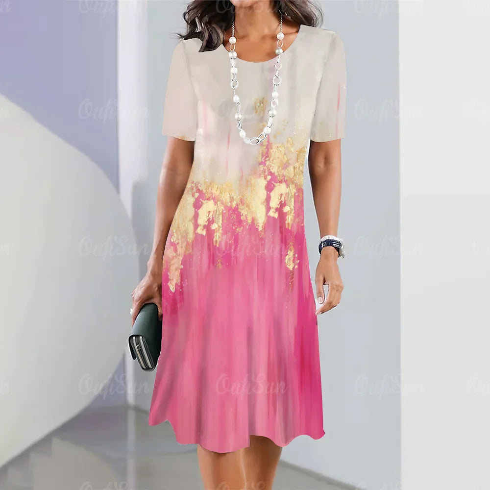 Vestido Midi Gráfico Elegante para Mujeres Tallas Grandes Verano