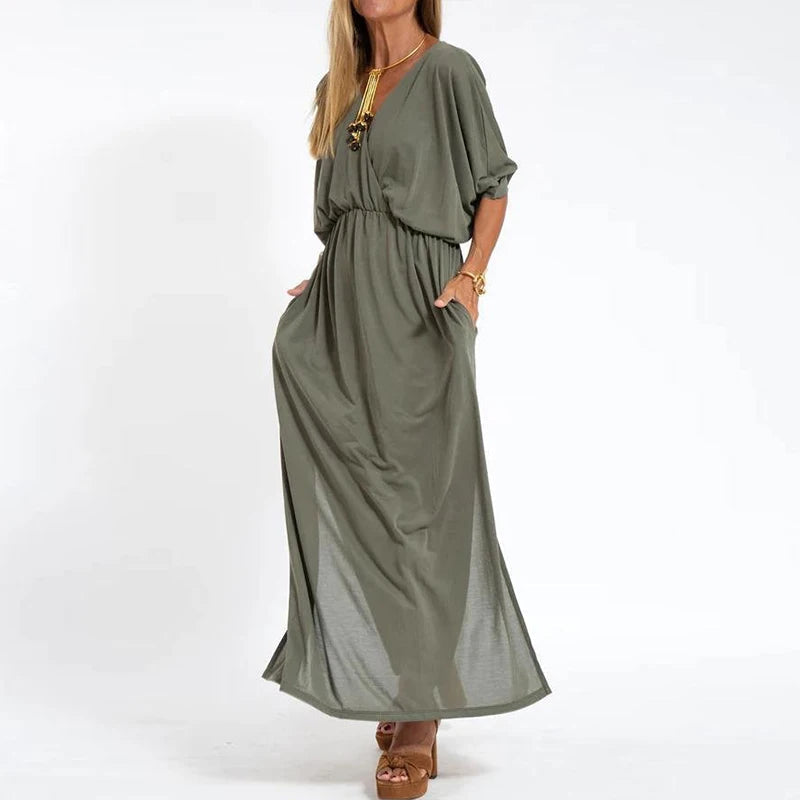 Vestido Louisa vintage largo con abertura lateral en la cintura alta