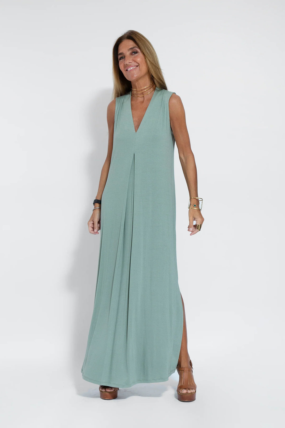 Vestido Valéria largo con cuello de pico