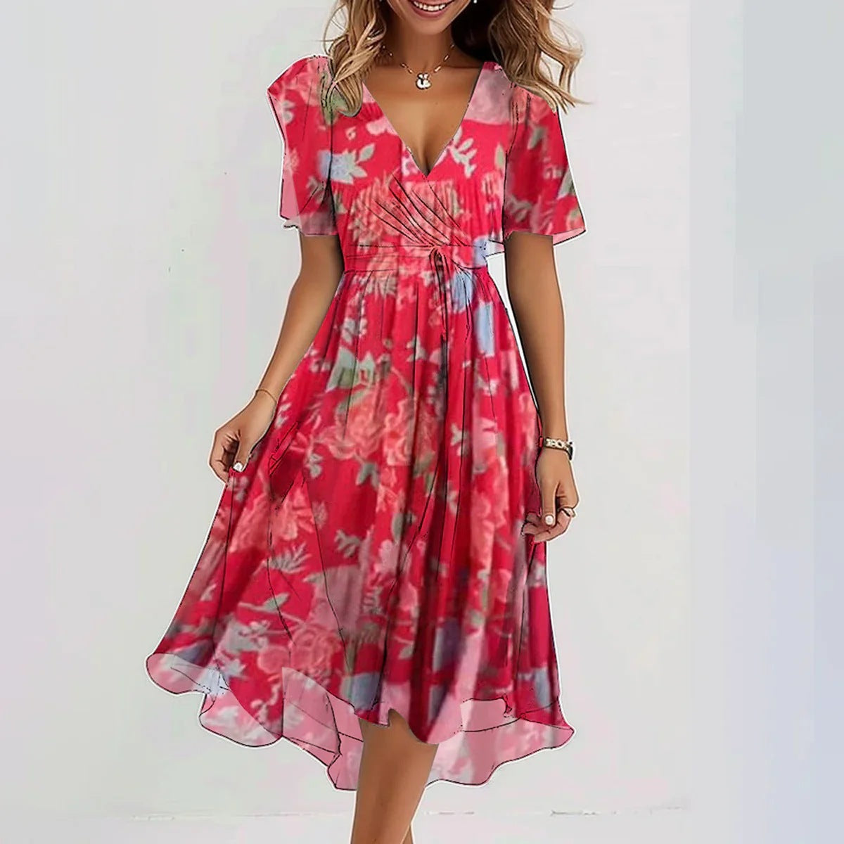 Ahere | Vestido elegante con mangas cortas