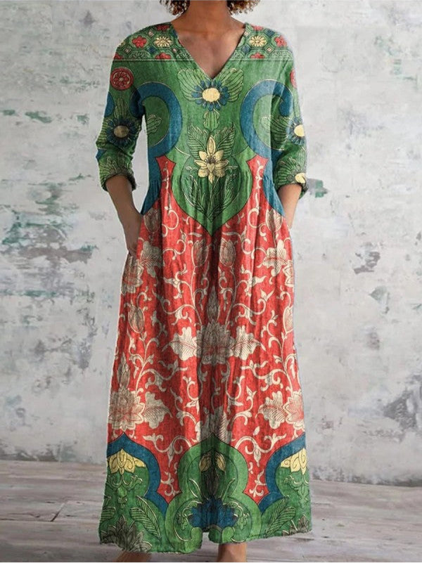 Vestido largo floral elegante para mujeres maduras