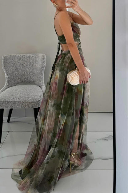 Vestido Maxi Elegante con Estampado y Cordones para Mujer | Look Sofisticado y Atemporal