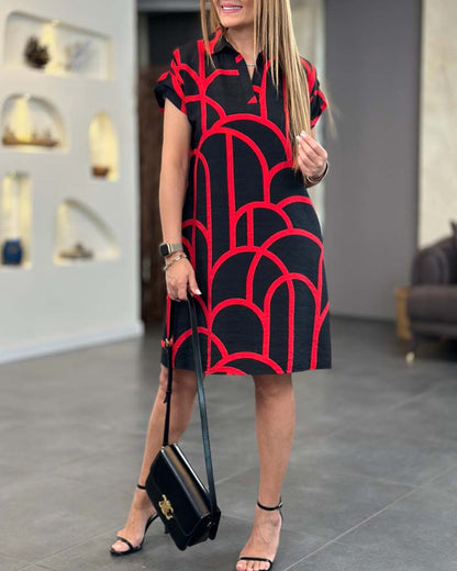 Helmi Vestido Polo Casual con Estampado Geométrico