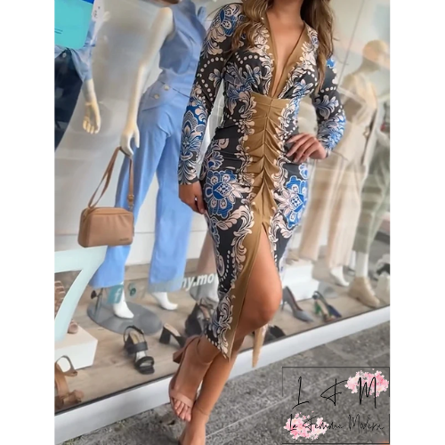 Vestido Midi de Fiesta con Estampado Floral y Detalle Fruncido Frontal