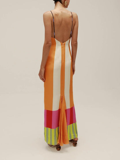 Solea - Vestido Largo con Bloques de Color y Tirantes Finos