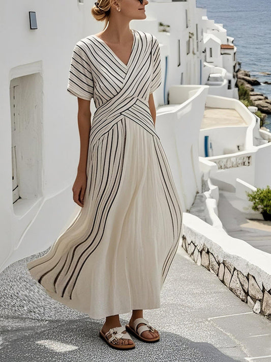 Vestido Louise Largo con Diseño Cruzado y Rayas