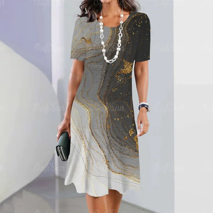Vestido Midi Gráfico Elegante para Mujeres Tallas Grandes Verano