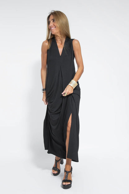Vestido Valéria largo con cuello de pico