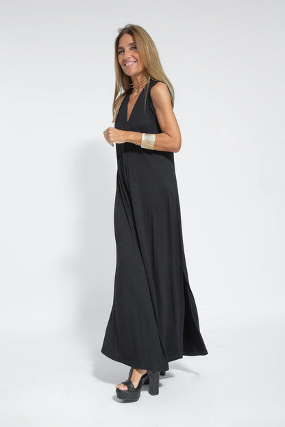 Vestido Valéria largo con cuello de pico