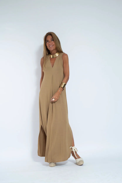 Vestido Valéria largo con cuello de pico