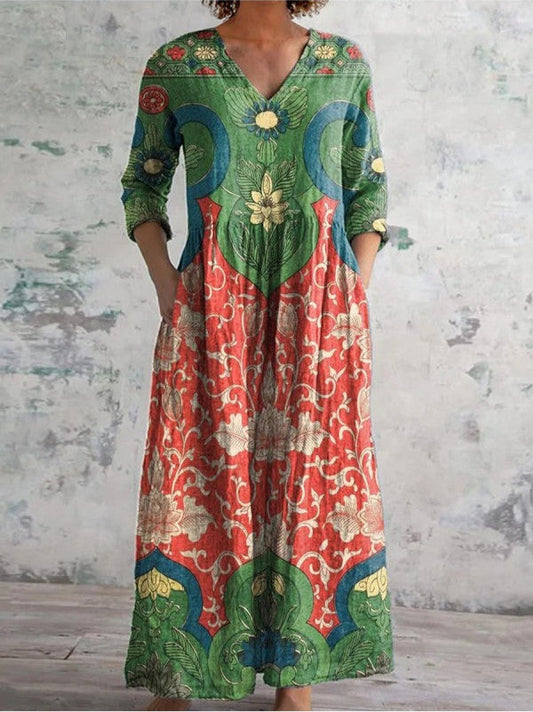 Vestido largo floral elegante para mujeres maduras